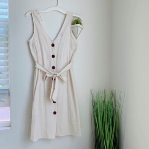 Nordstrom button-down cream dress w/ waist wrap